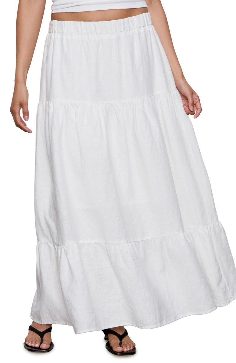 Sanctuary The Prairie Tiered Linen Maxi Skirt, Main, color, White
