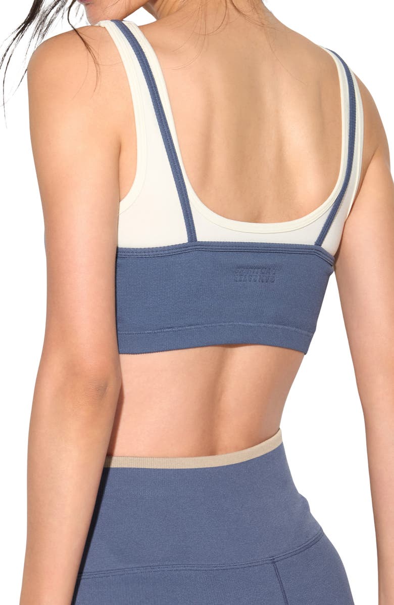 Spiritual Gangster Gemini Longline Sports Bra, Alternate, color, Vintage Indigo