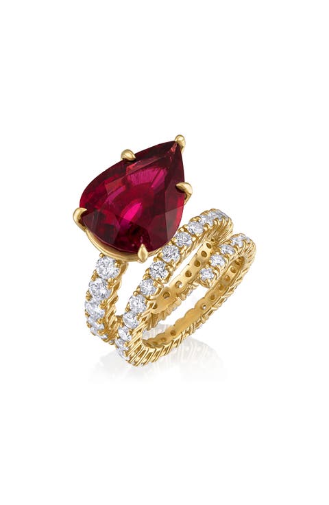 Rubellite & Diamond Spiral Ring