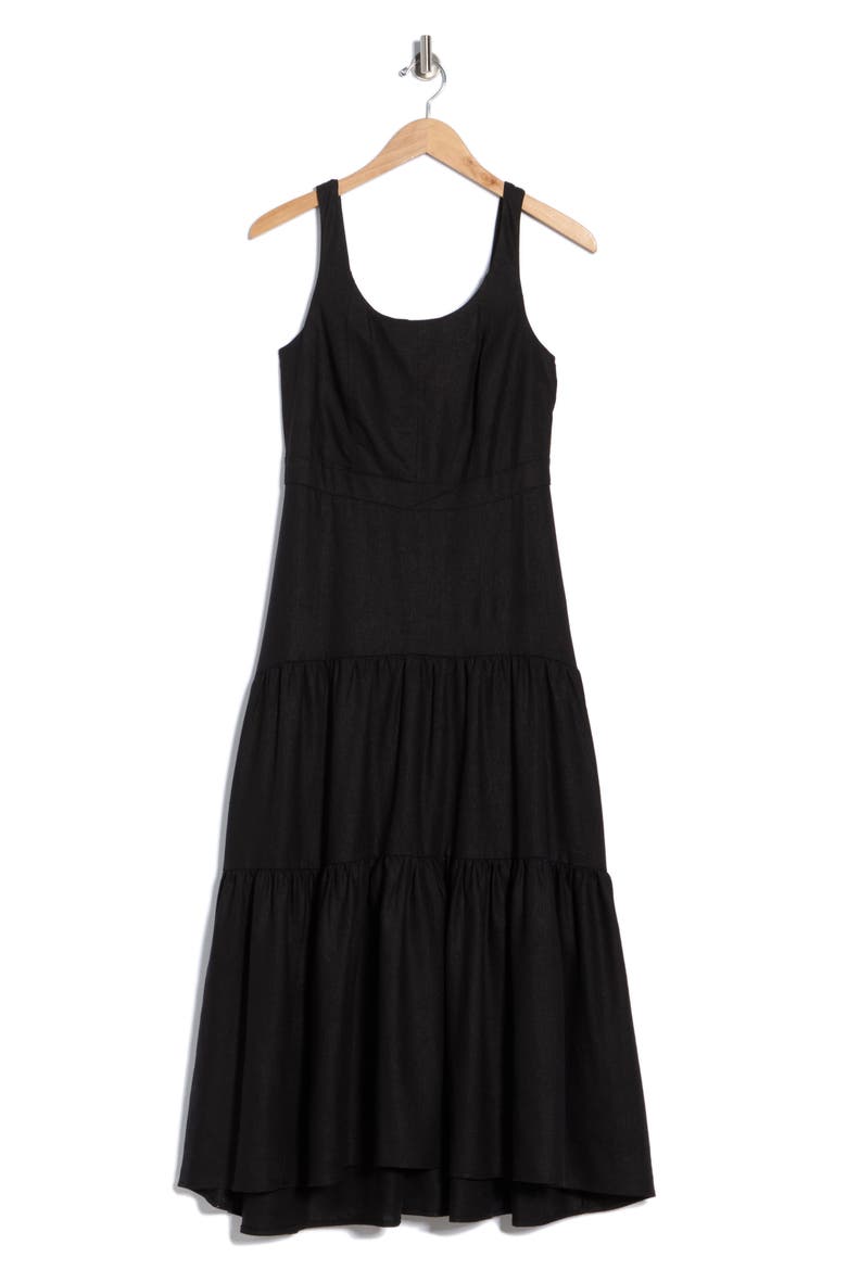 Square Neck Fit and Flare Midi Dress, Alternate, color, BLACK