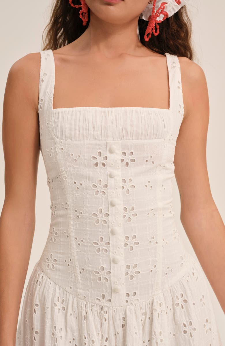 For Love & Lemons Dreamy Daisy Cotton Midi Sundress, Alternate, color, White