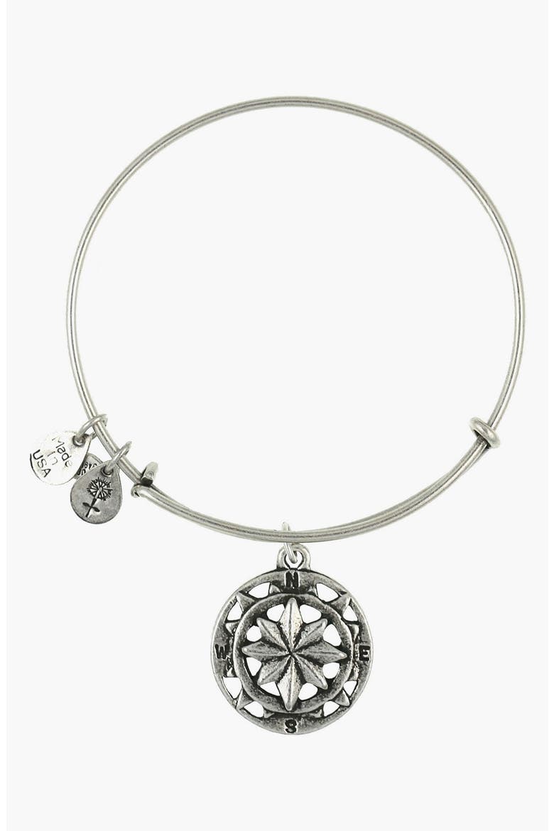 'Compass' Expandable Wire Bangle, Main, color, SILVER