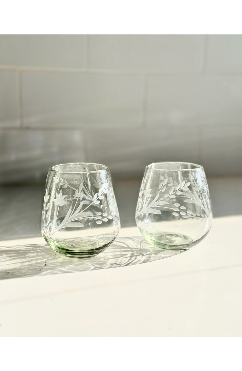 Villa Lua Home Hand-etched Blown Oval Glass - Set of 2, Alternate, color, Clear