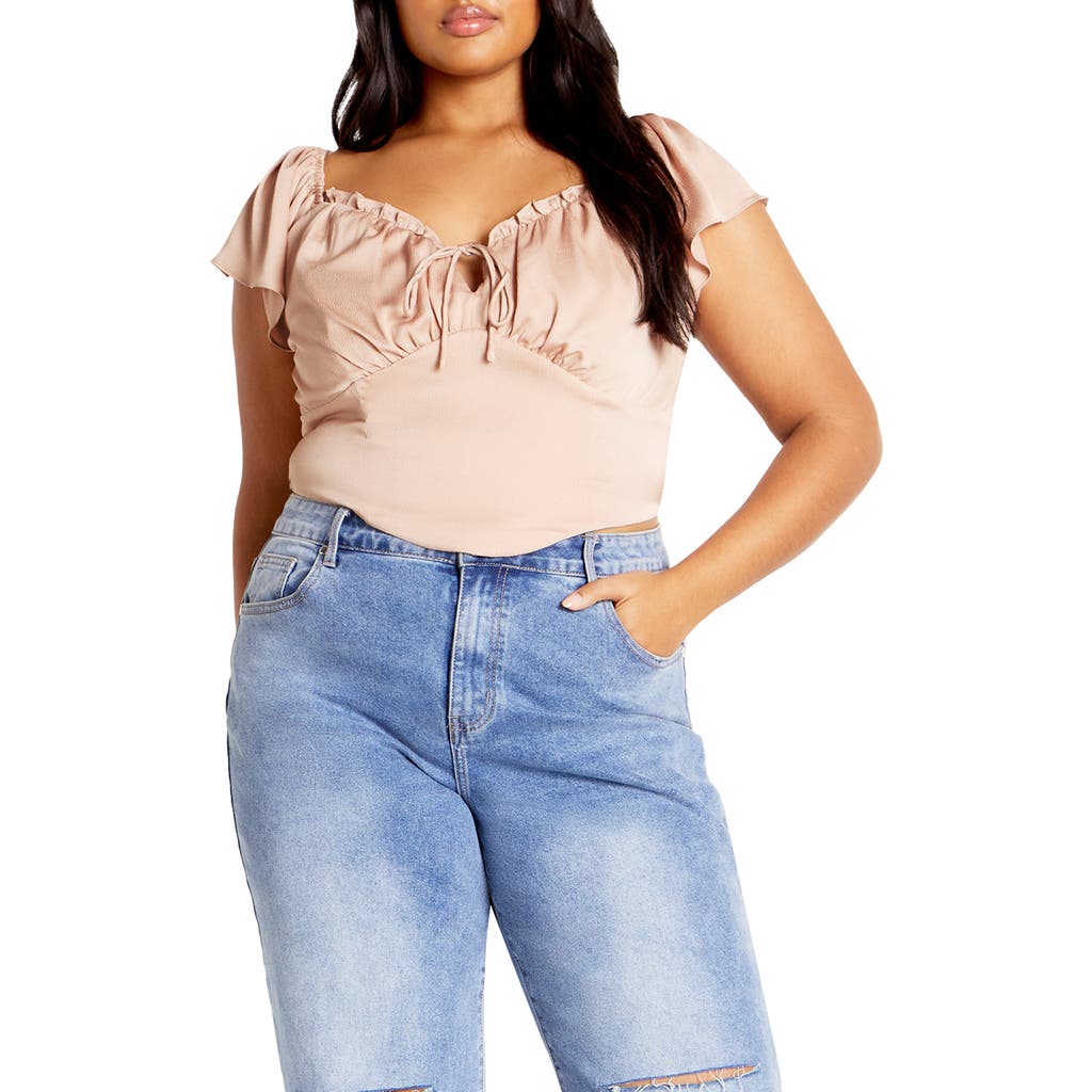 City Chic Mae Ruffle Off The Shoulder Crop Top In Neutral