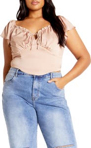 City Chic Mae Ruffle Off the Shoulder Crop Top