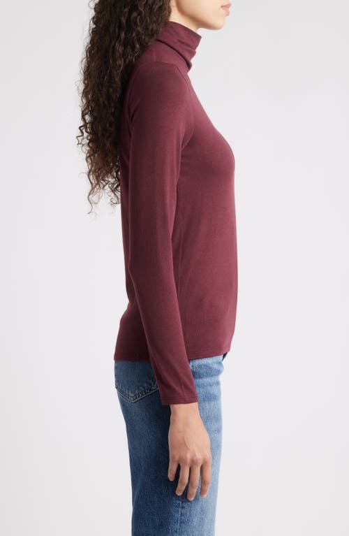 Eileen Fisher Turtleneck Stretch Organic Cotton Blend Top In Brown