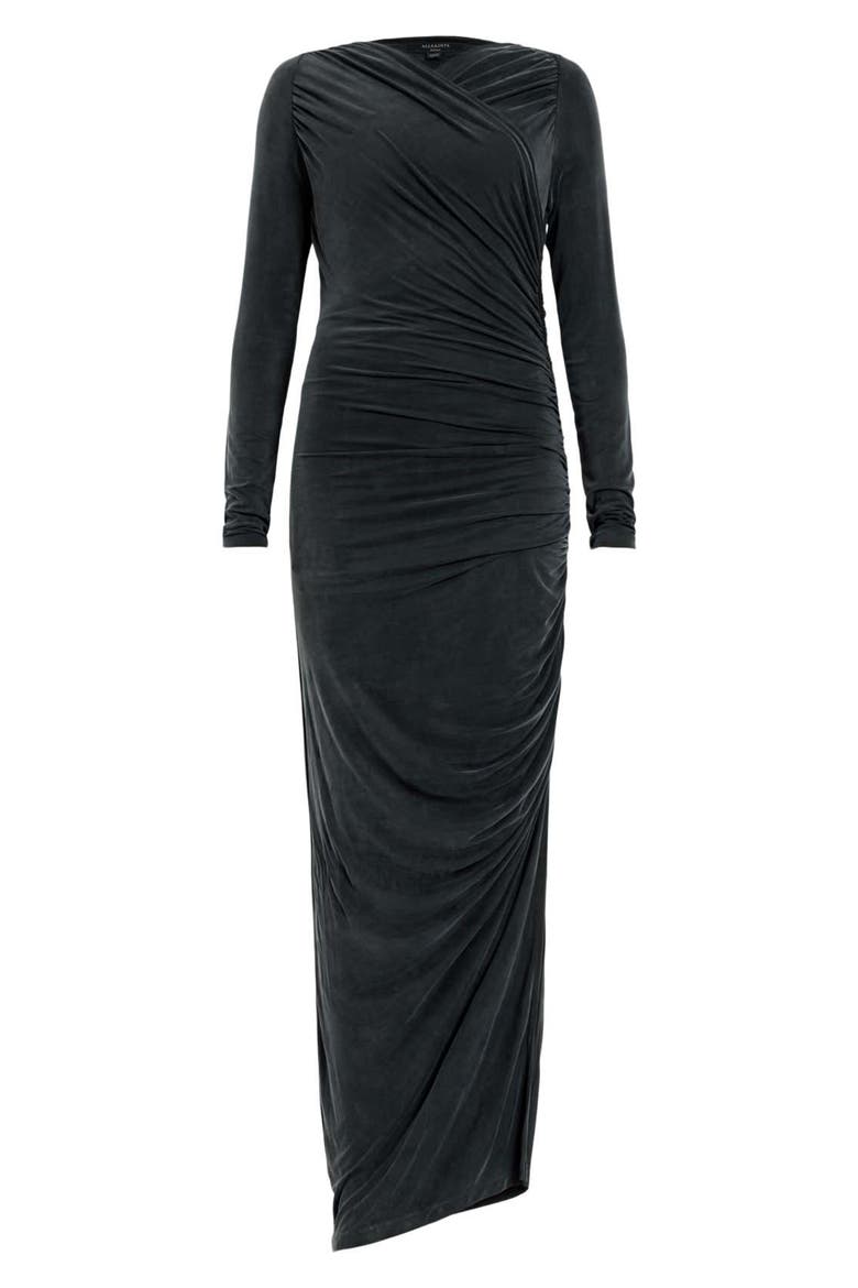 Hanako Long Sleeve Ruched Dress, Alternate, color, BLACK