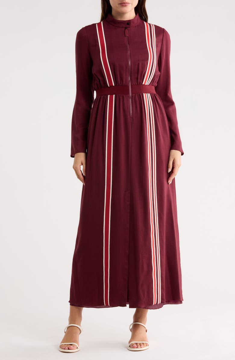 Longchamp Stripe Wool Maxi Dress, Main, color, Burgundy