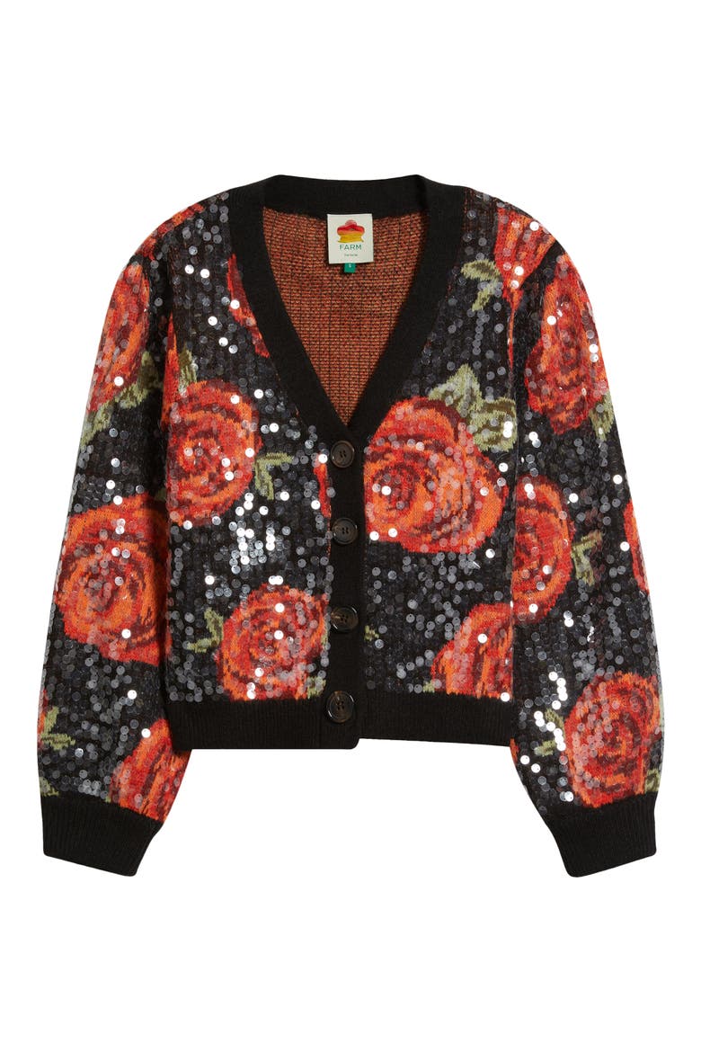 Latin Roses Sequin Knit Cardigan, Alternate, color, BLACK