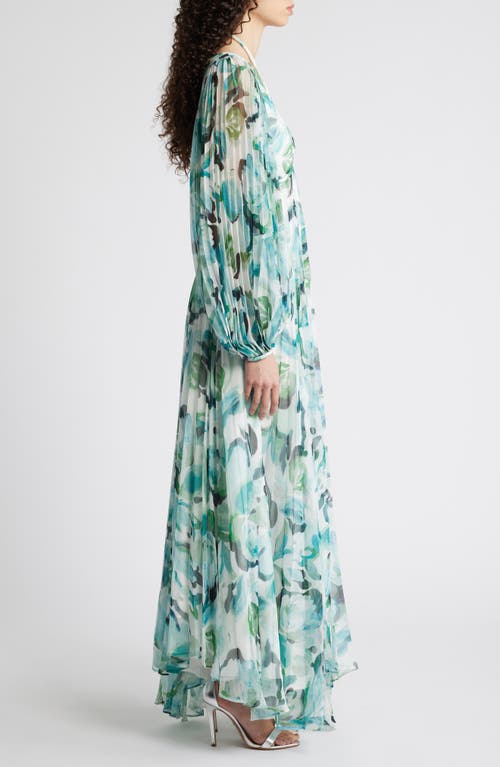 Acler Sandywell Pleated Long Sleeve Maxi Dress In Teal Grove