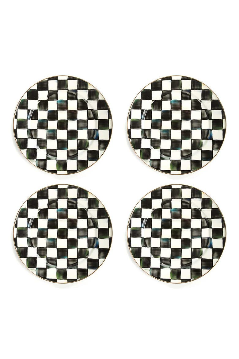 Courtly Check Set of 4 Chargers, Main, color, BLACK/ WHITE