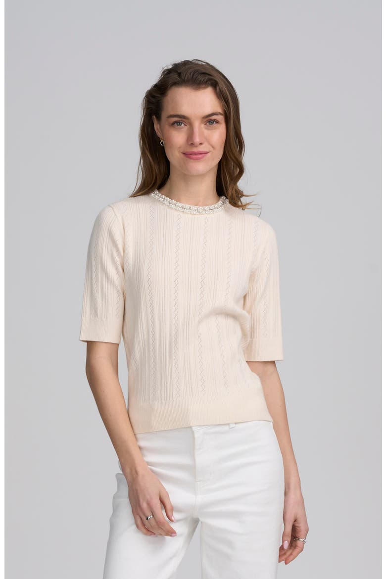 Fine Gauge Embellished Neck Top, Main, color, IVORY