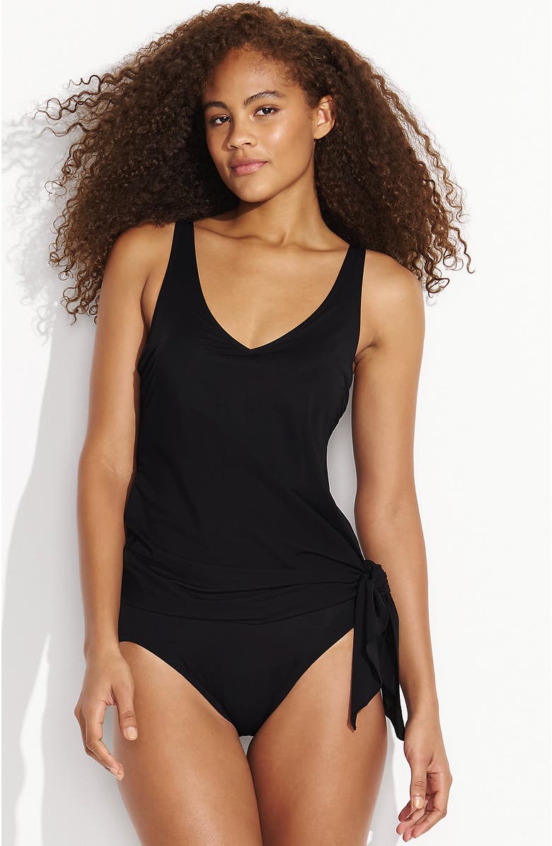 Lands' End Slender Suit Fauxkini One Piece Swimsuit, Main, color, Black