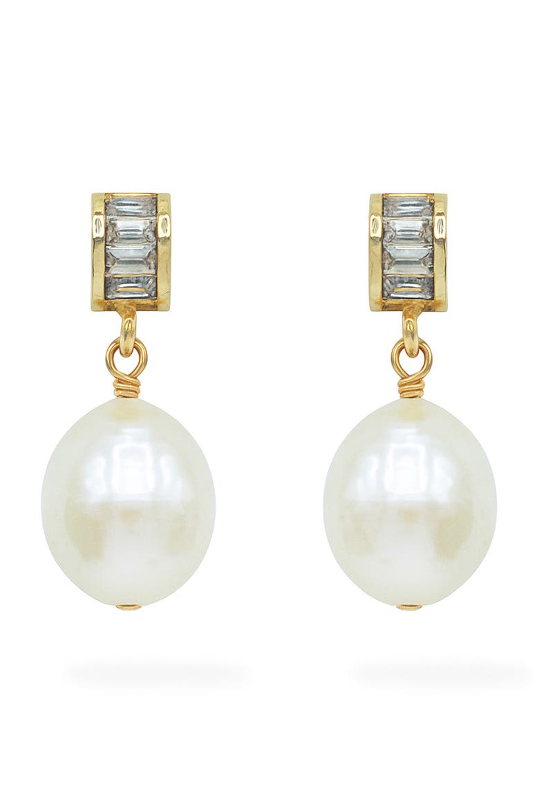 Serene Freshwater Pearl Drop Earrings, Main, color, GOLD