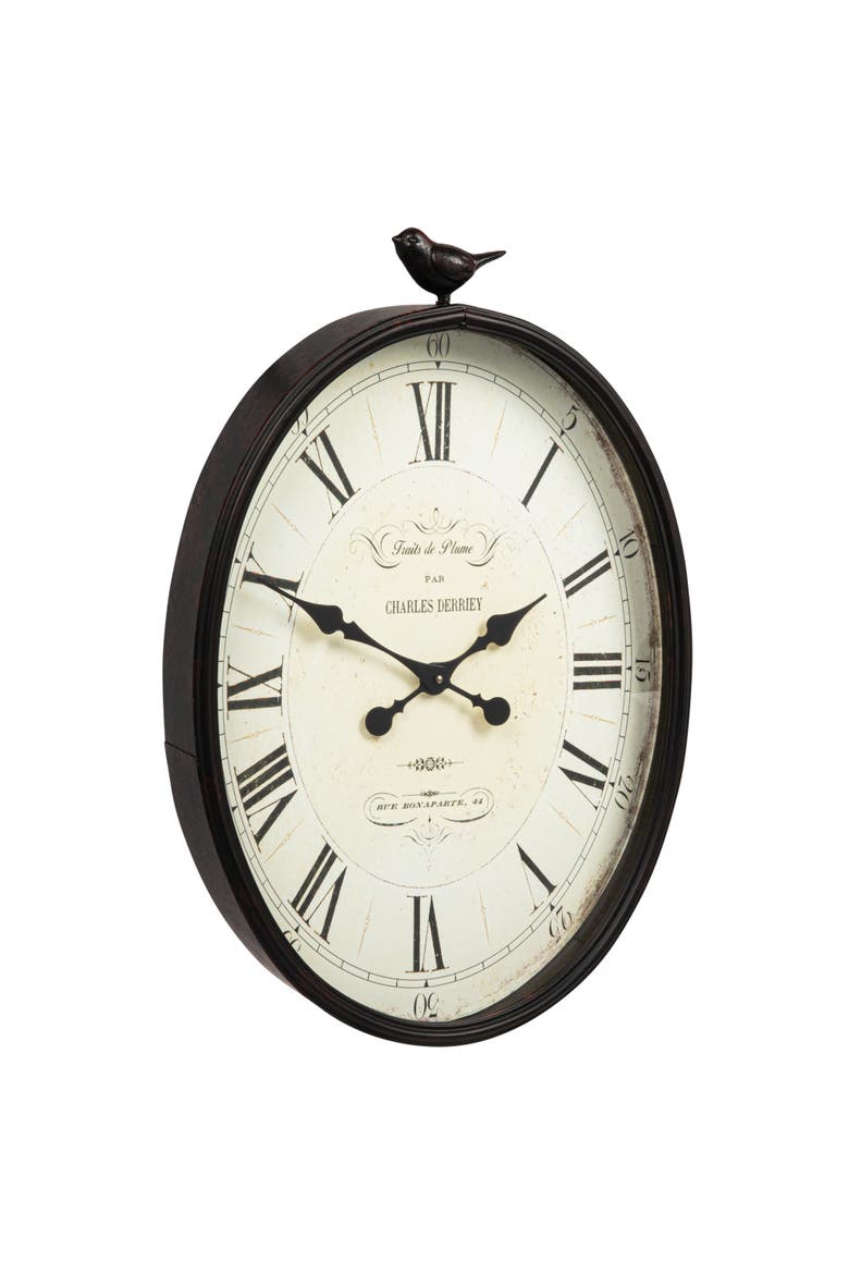 Oval Metal Wall Clock with Bird, Antique Bronze, Main, color, Bronze