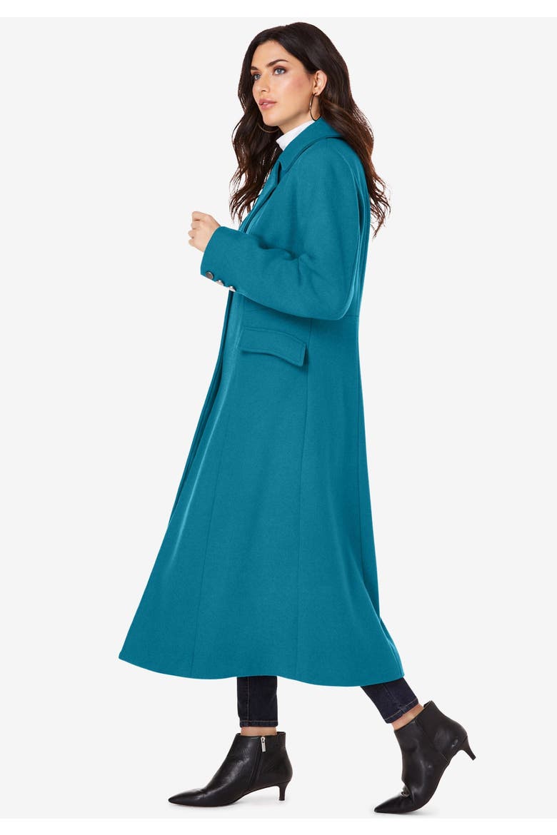Plus Size Long Tailored Wool Blend Coat, Alternate, color, DEEP TEAL