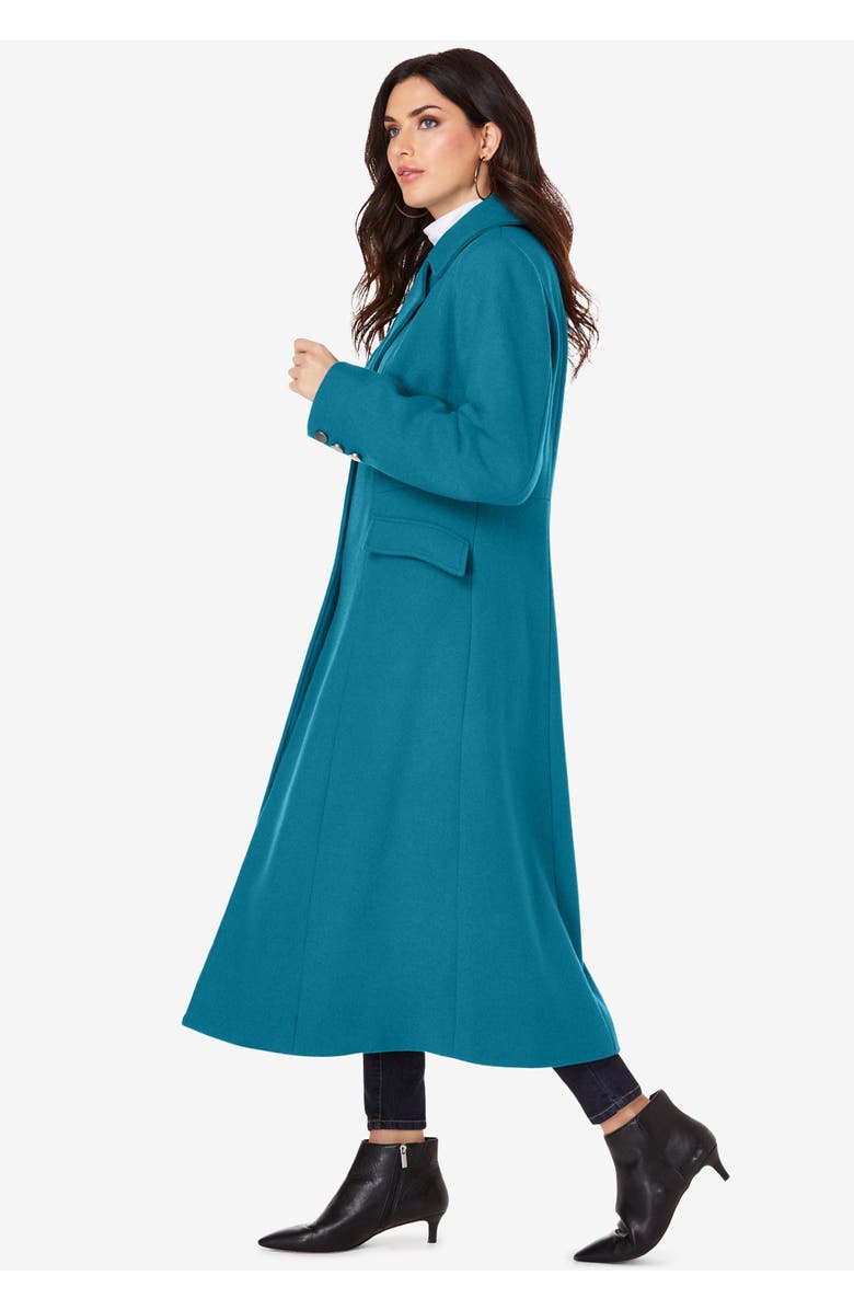 Roaman's Plus Size Long Tailored Wool Blend Coat, Alternate, color, Deep Teal