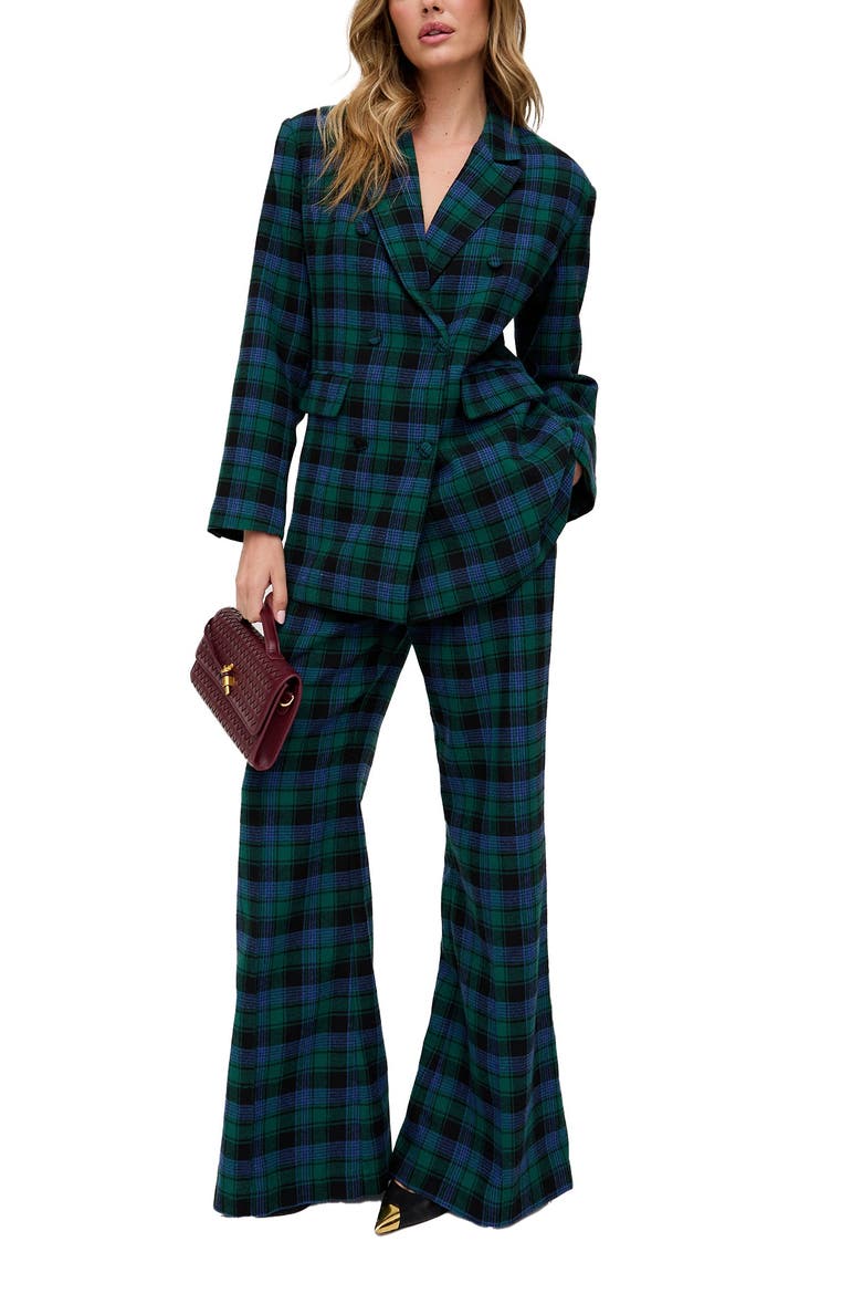 Zena Double Breasted Prince Of Wales Check Print Jacket, Alternate, color, Blue