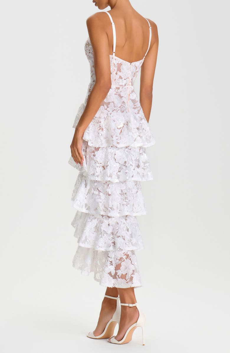 NADINE MERABI Saffron Lace Ruffle Tiered Cocktail Sheath Dress, Alternate, color, White