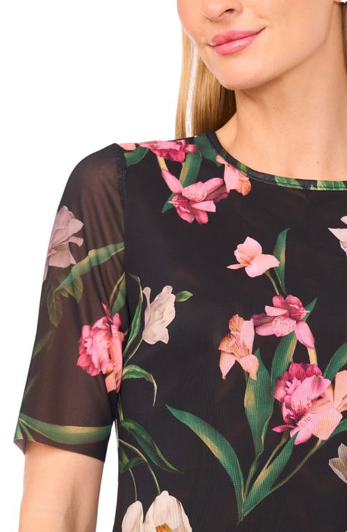Ted Baker Floral Print Mesh T-shirt In Black