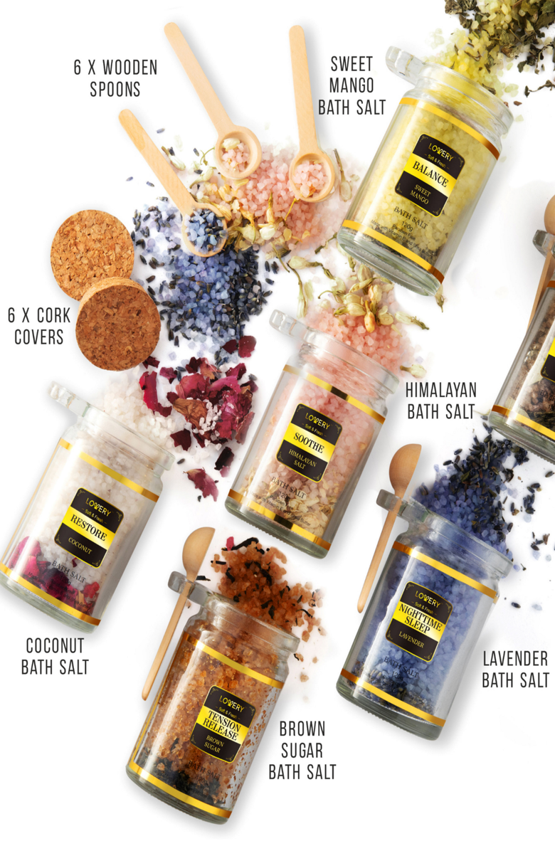 Lovery 6-Piece Bath Salts Gift Set with Natural Herbs and Essential Oils, Alternate, color, 