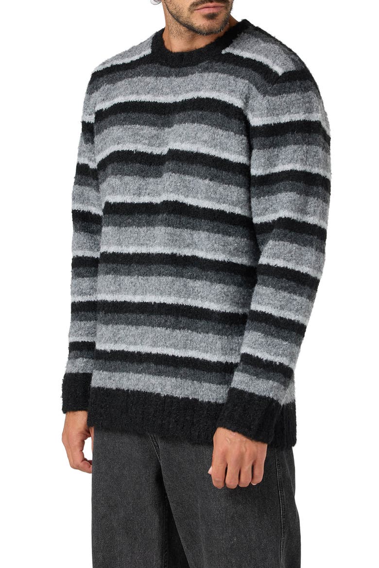 Fuzzy Stripe Crewneck Sweater, Alternate, color, BLACK