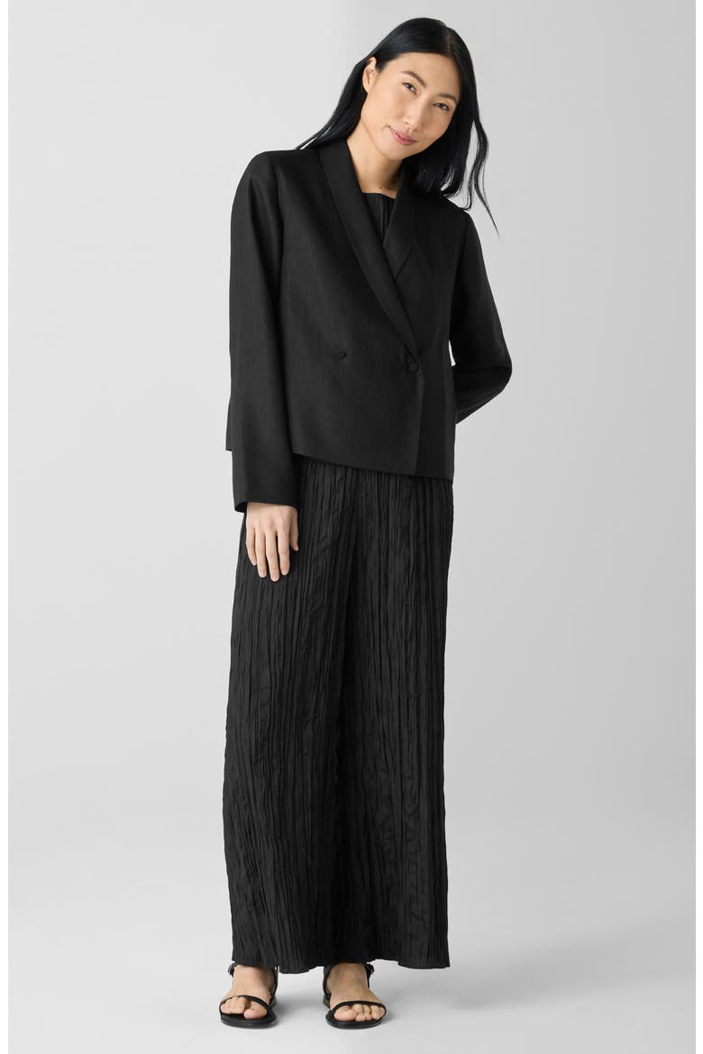 Shawl Collar Textured Silk Weave Double Breasted Jacket, Alternate, color, BLACK