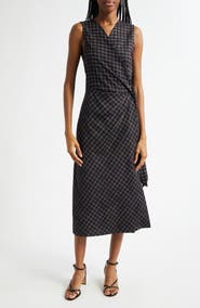 Vince Trellis Plaid Sleeveless Midi Wrap Dress
