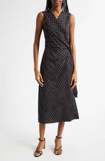 Vince Trellis Plaid Sleeveless Midi Wrap Dress