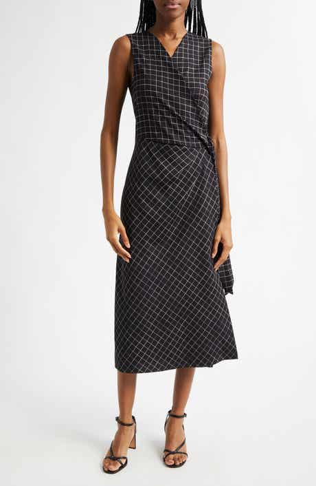 Vince Trellis Plaid Sleeveless Midi Wrap Dress