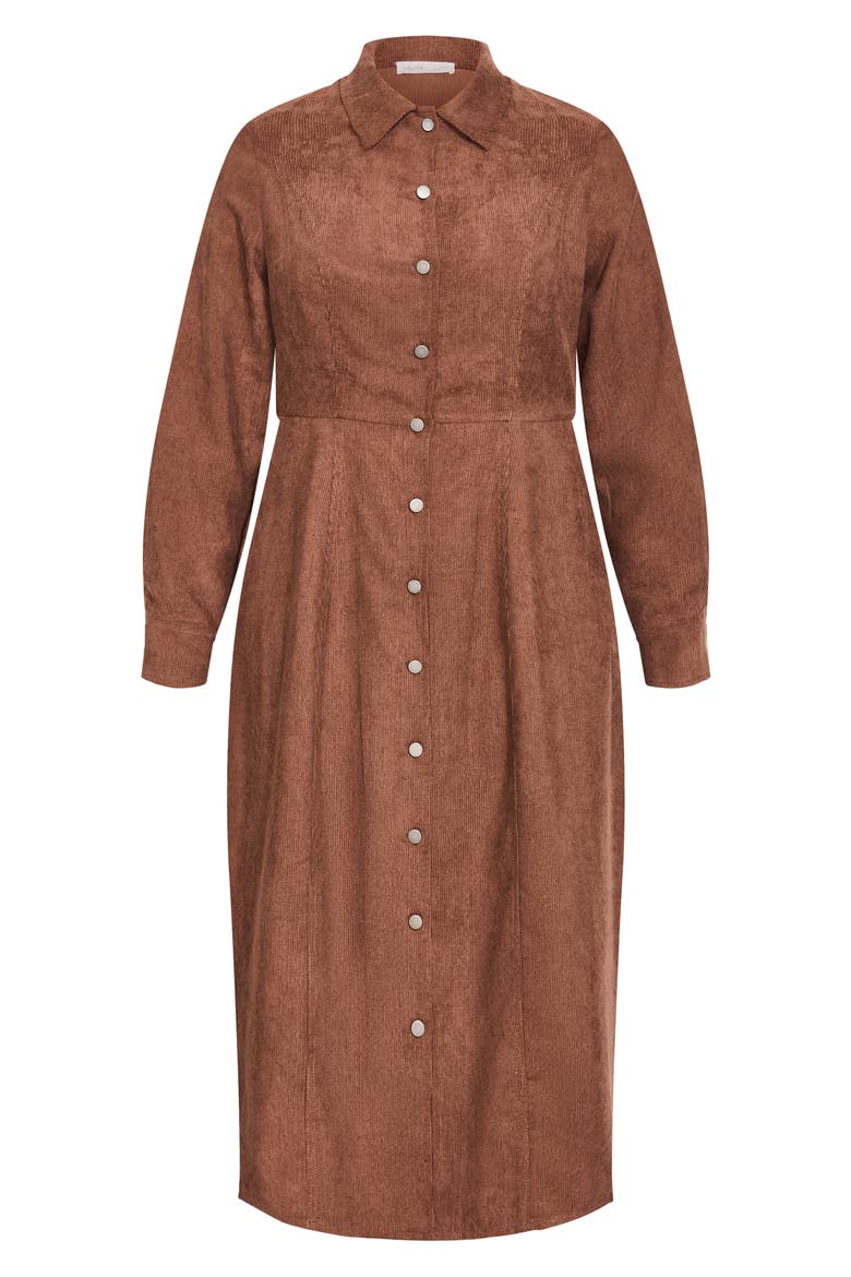Leah Long Sleeve Corduroy Midi Dress, Alternate, color, COGNAC