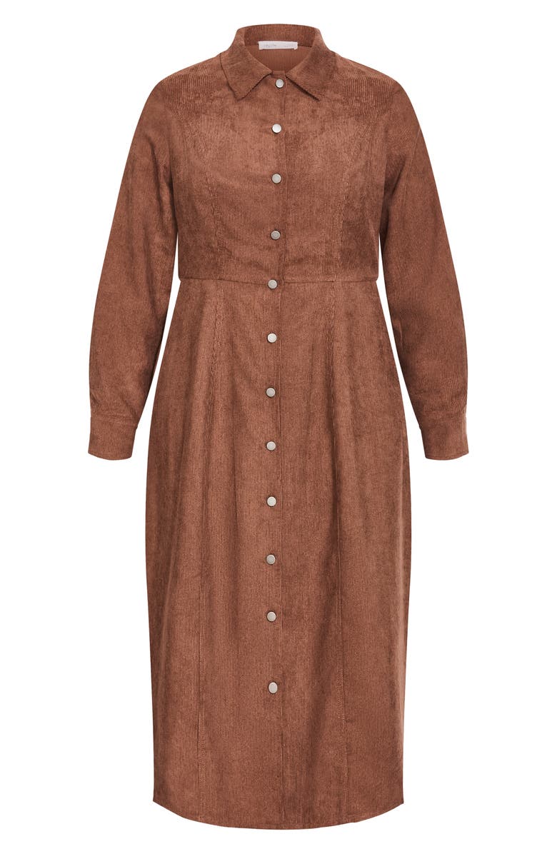 City Chic Leah Long Sleeve Corduroy Midi Dress, Alternate, color, Cognac