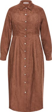 City Chic Leah Long Sleeve Corduroy Midi Dress