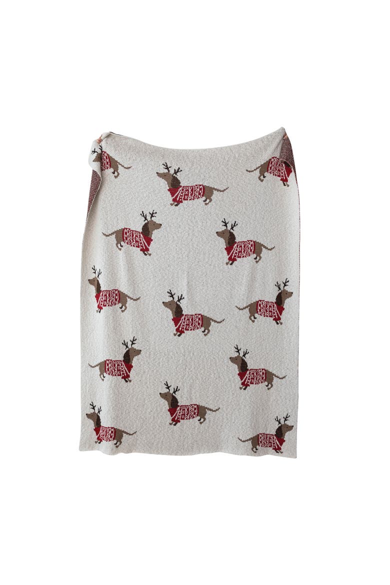 Cotton Knit Holiday Dachshund Throw Blanket, Main, color, Multicolor