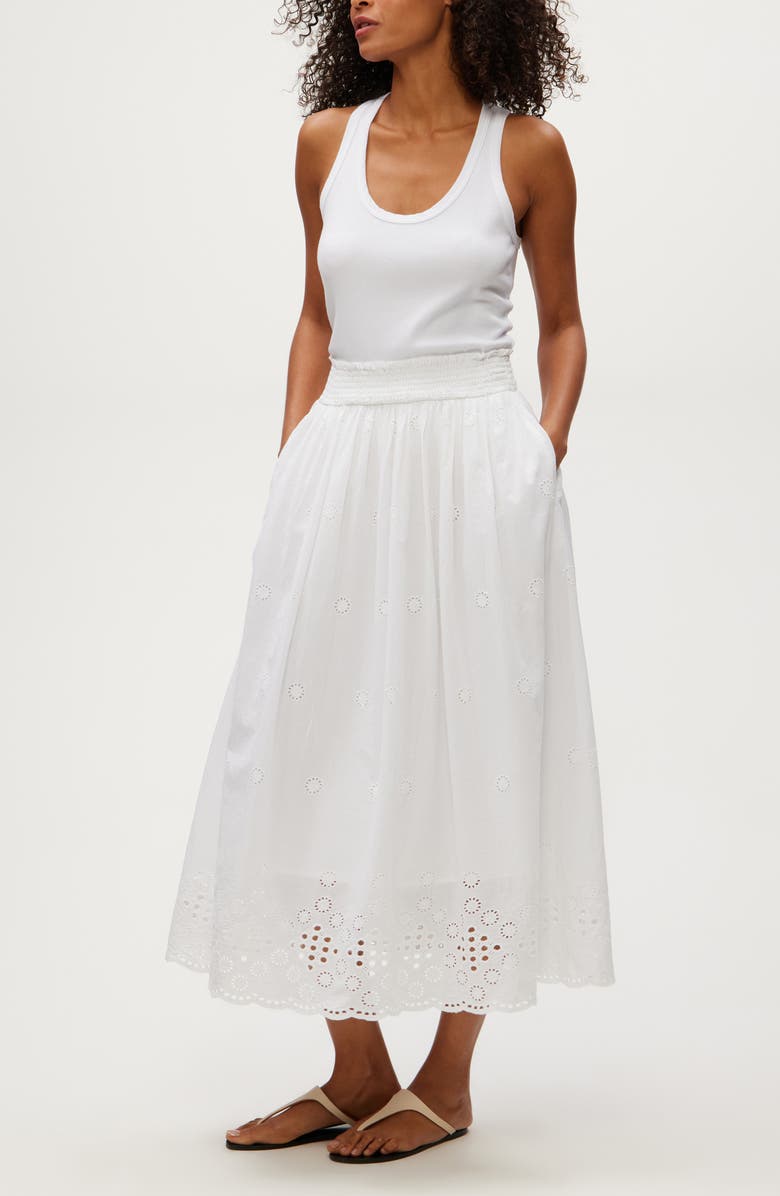 Michael Stars Grace Embroidered Eyelet Cotton Midi Skirt, Alternate, color, White