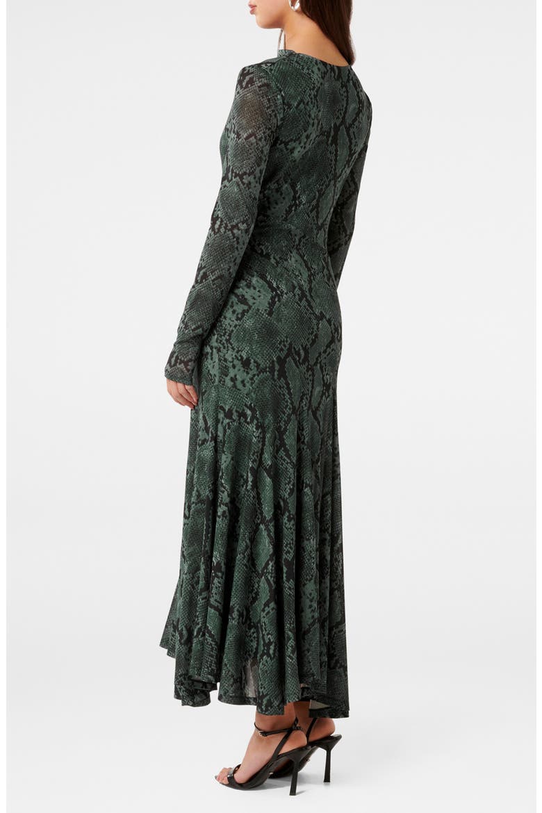 Tammy Asymmetrical Hem Midi Dress, Alternate, color, GREEN SEPIA SNAKE