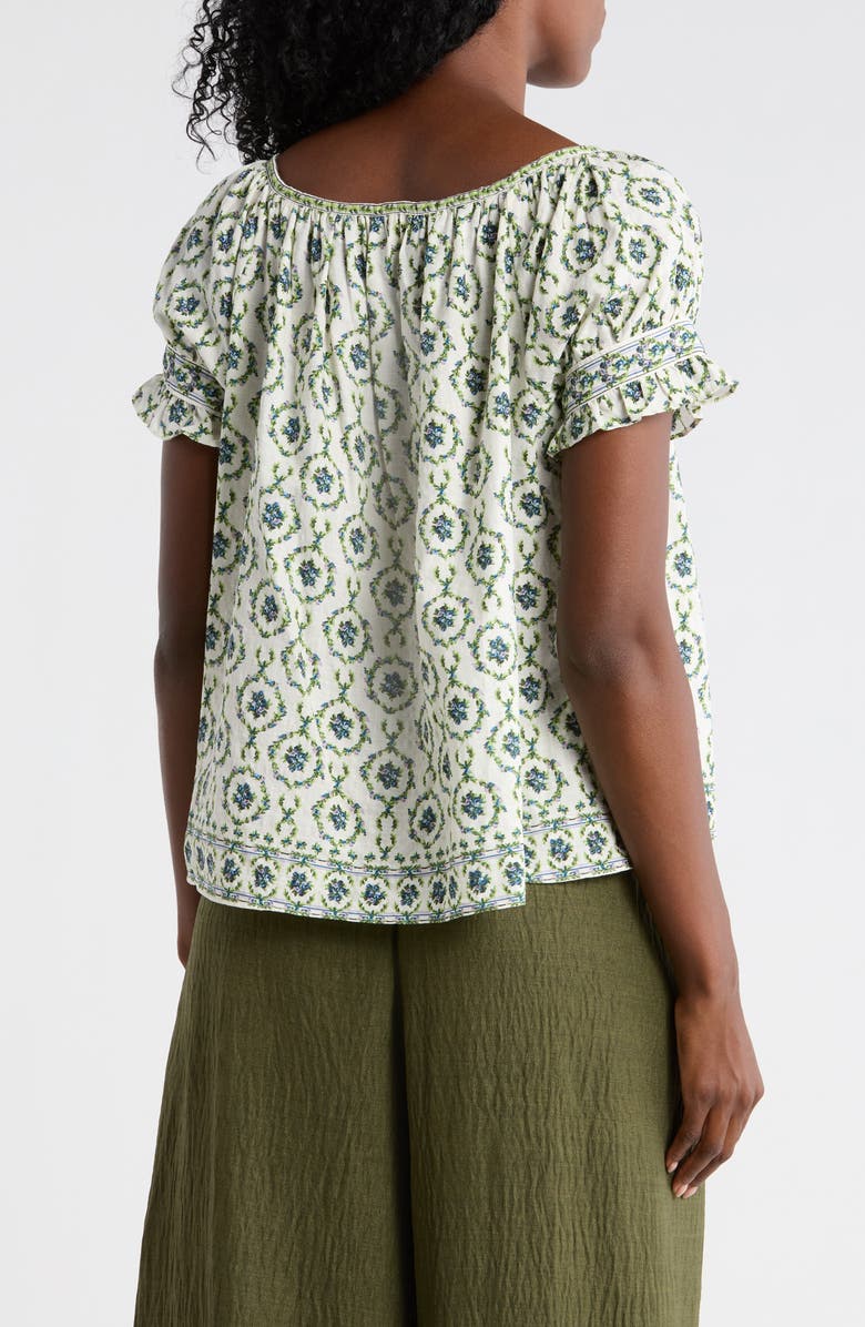 MAX STUDIO Split Neck Ruffle Sleeve Top, Alternate, color, Crm/ Bluehorseshoe Wreath