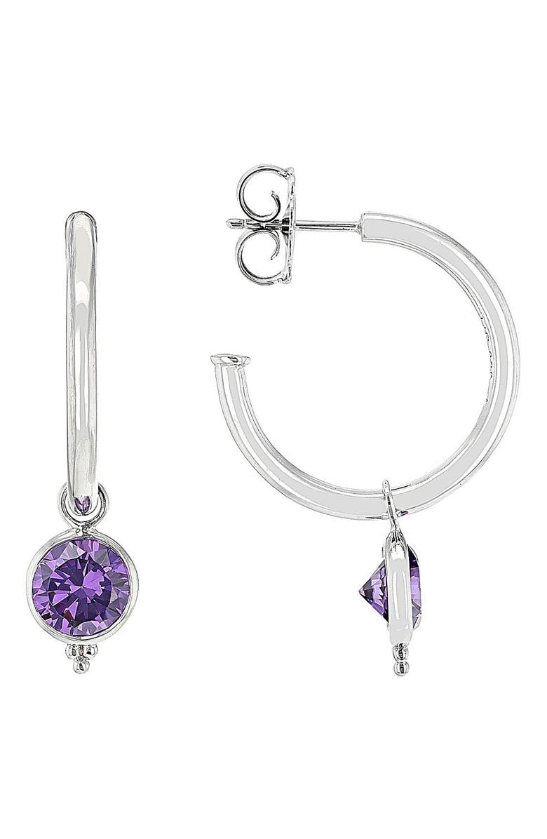 Judith Ripka CZ Dangle Hoop Earrings, Main, color, Purple/ Silver