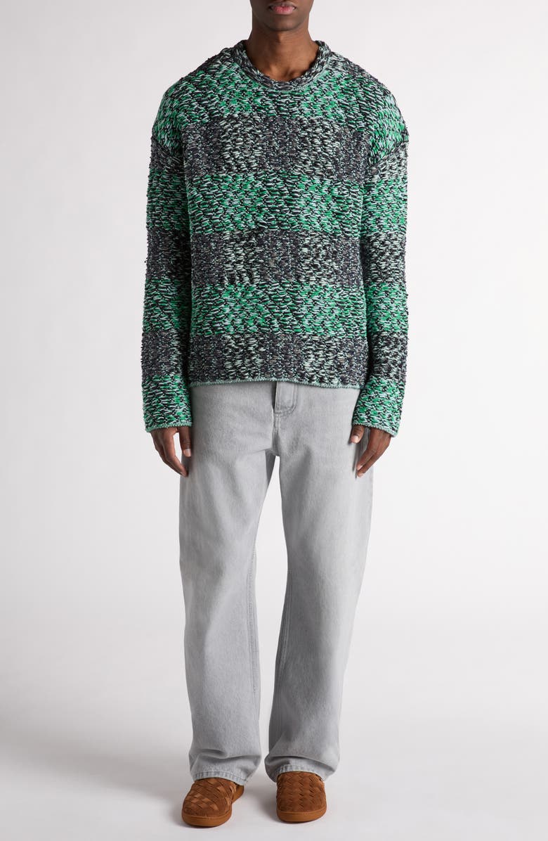 Bottega Veneta Check Crewneck Wool Sweater, Alternate, color, 1744 Mint/ Grey/ Navy