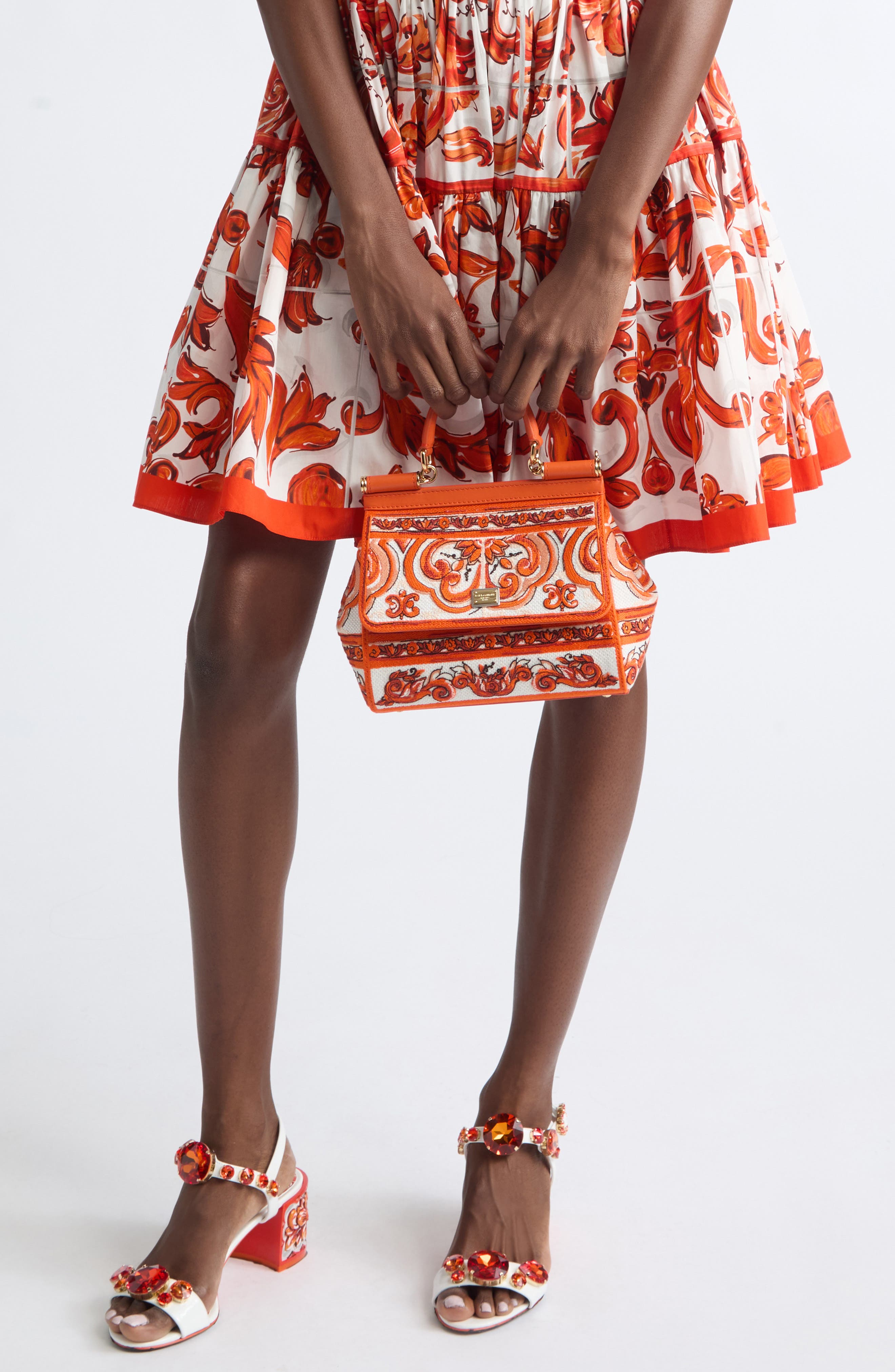 Small Sicily Majolica Embroidered Top Handle Bag, Alternate, color, 81166 ORANGE