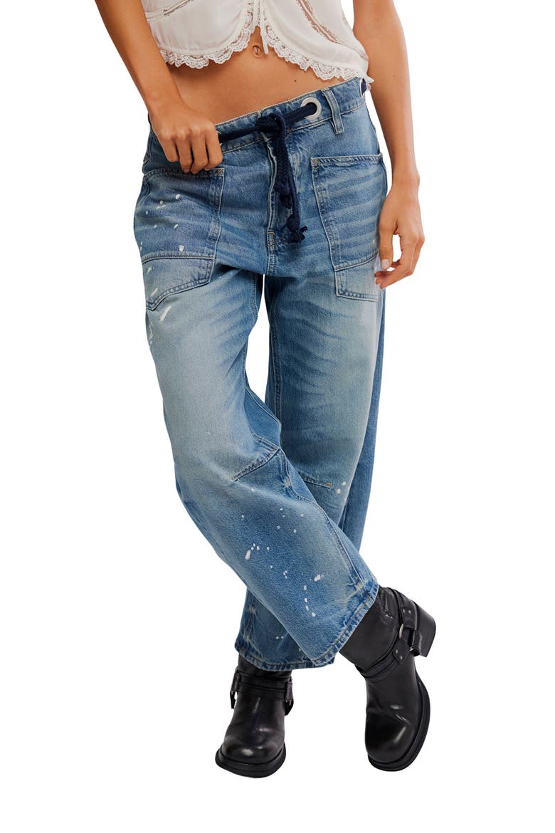 Moxie Mid Rise Low Slung Tie Waist Nonstretch Jeans, Main, color, TIMELESS BLUE