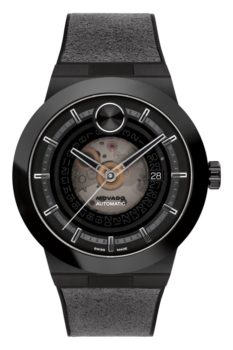 Bold Fusion Automatic Mixed Media Strap Watch, 43.5mm, Main, color, BLACK
