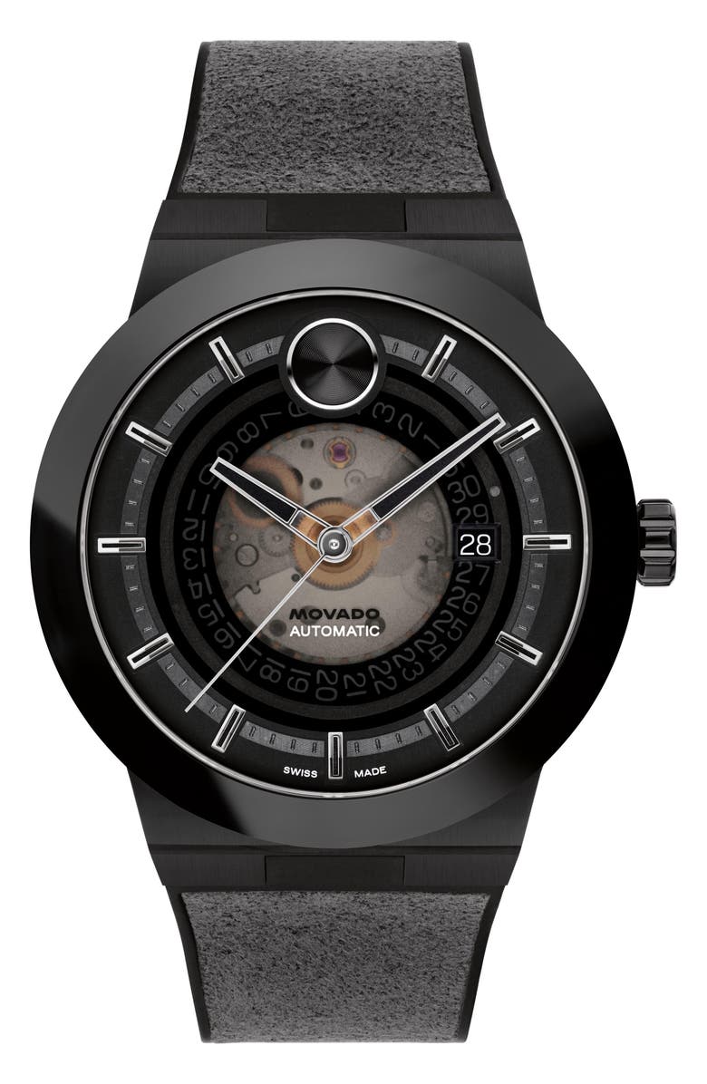 Movado Bold Fusion Automatic Mixed Media Strap Watch, 43.5mm, Main, color, Black