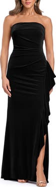 Xscape Evenings Strapless Ruffle Stretch Velvet Gown