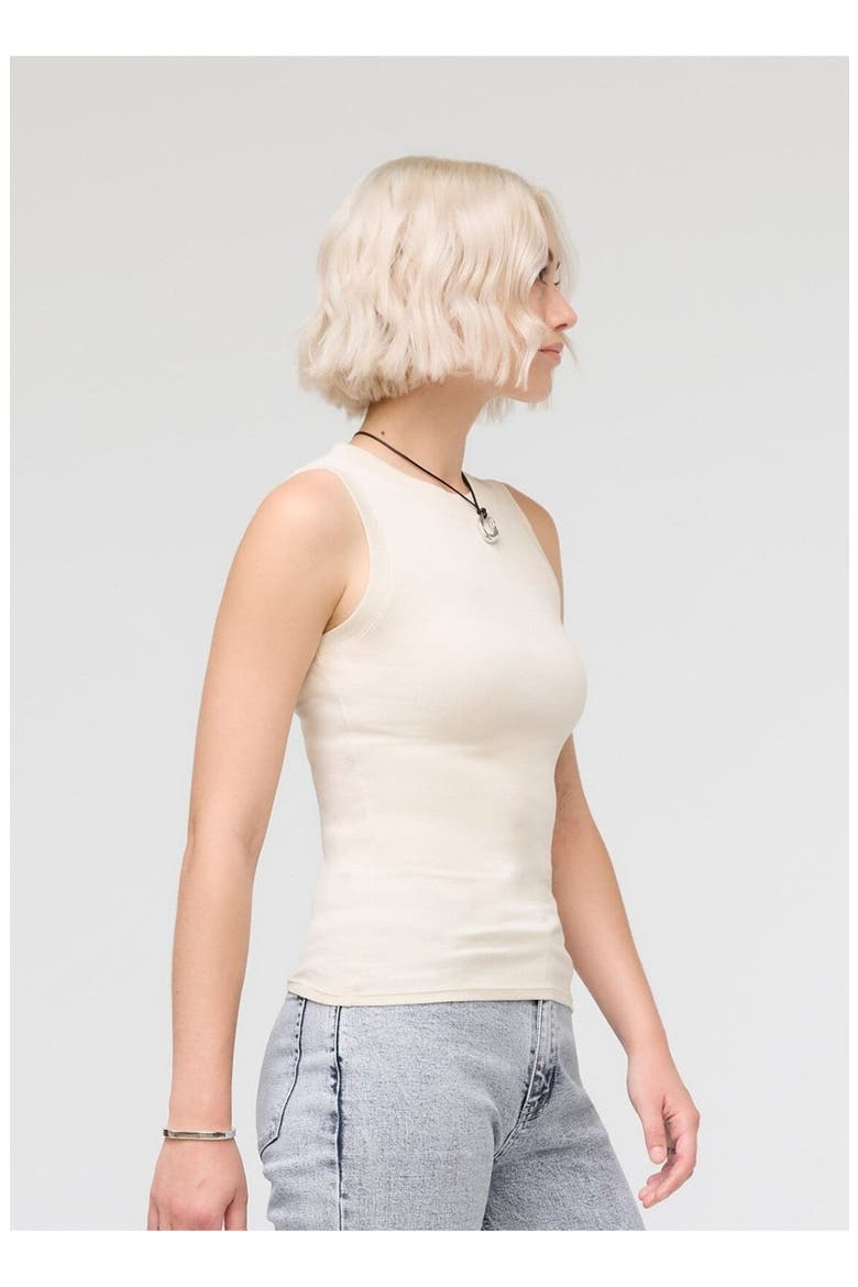 Ribbed Pima High Neck Tank, Alternate, color, Ecru