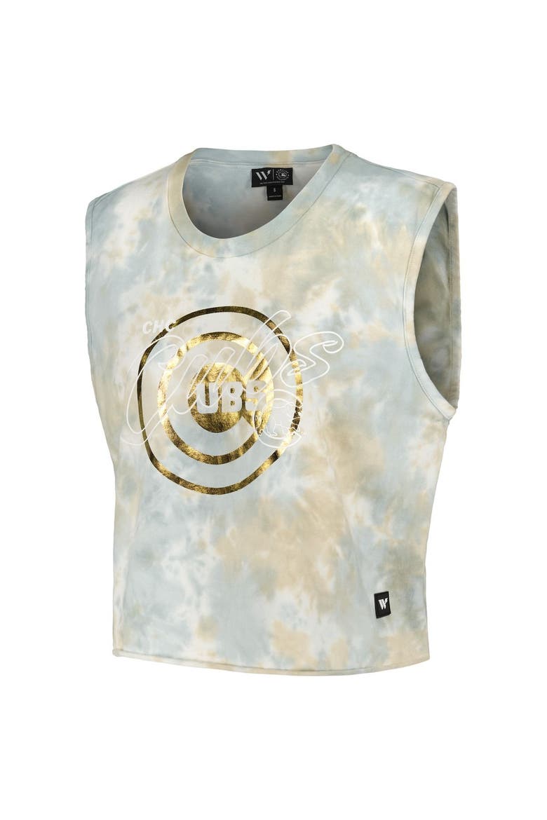 Women's The Wild Collective White Chicago Cubs Washed Muscle Tank Top, Alternate, color, White