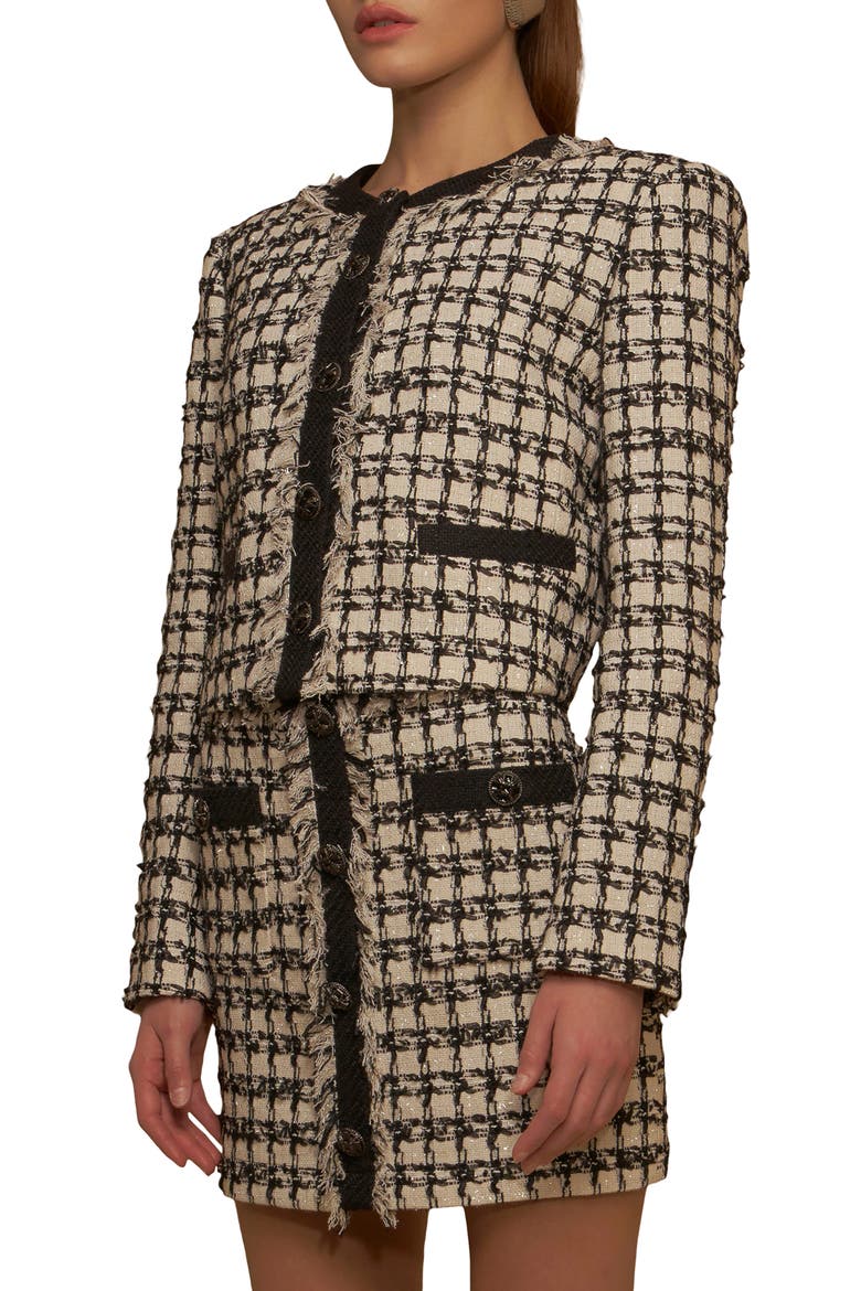 Premium Fringe Metallic Tweed Crop Jacket, Alternate, color, BLACK/ WHITE