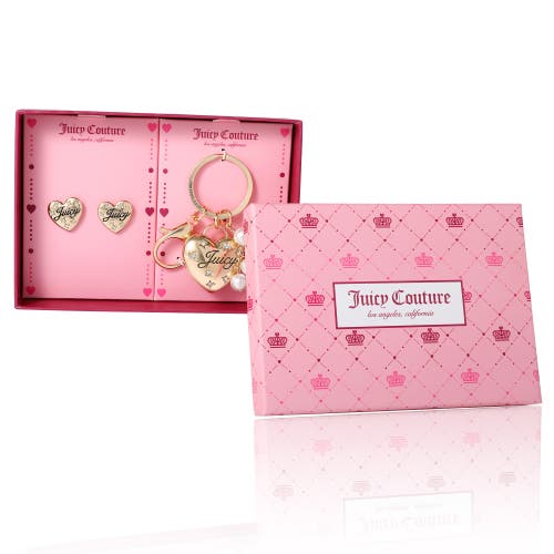 Juicy Couture Heart Keychain & Earring Set With Crystal Accents In Gold