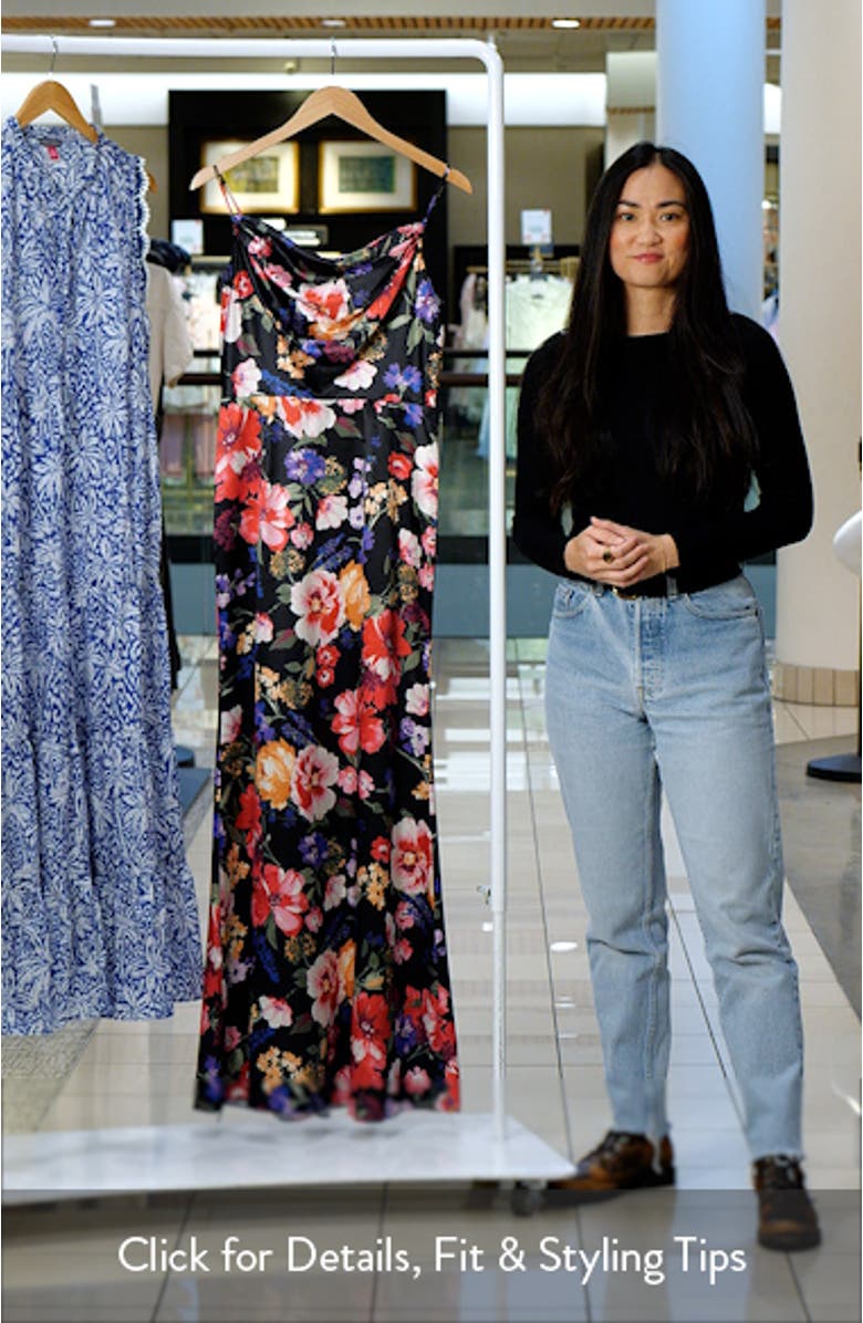 Print Cowl Neck Satin Gown, sales video thumbnail