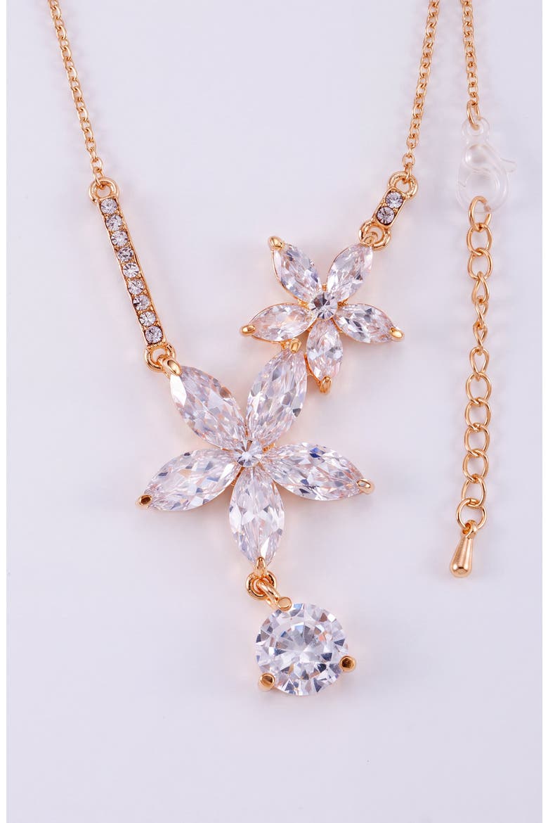 Flower Crystal Necklace & Earrings Set, Alternate, color, Gold